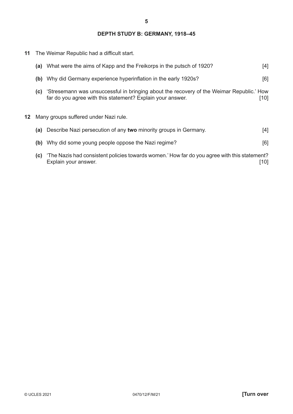 Cambridge IGCSE History 0470 2021 Feb/March Paper 1 · Variant 2 question paper, page 5 of 12