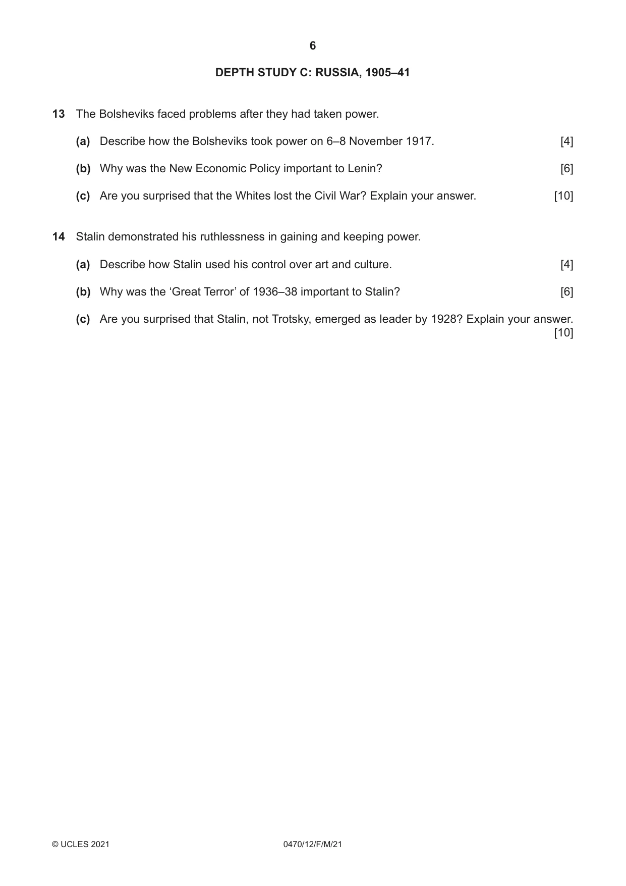 Cambridge IGCSE History 0470 2021 Feb/March Paper 1 · Variant 2 question paper, page 6 of 12