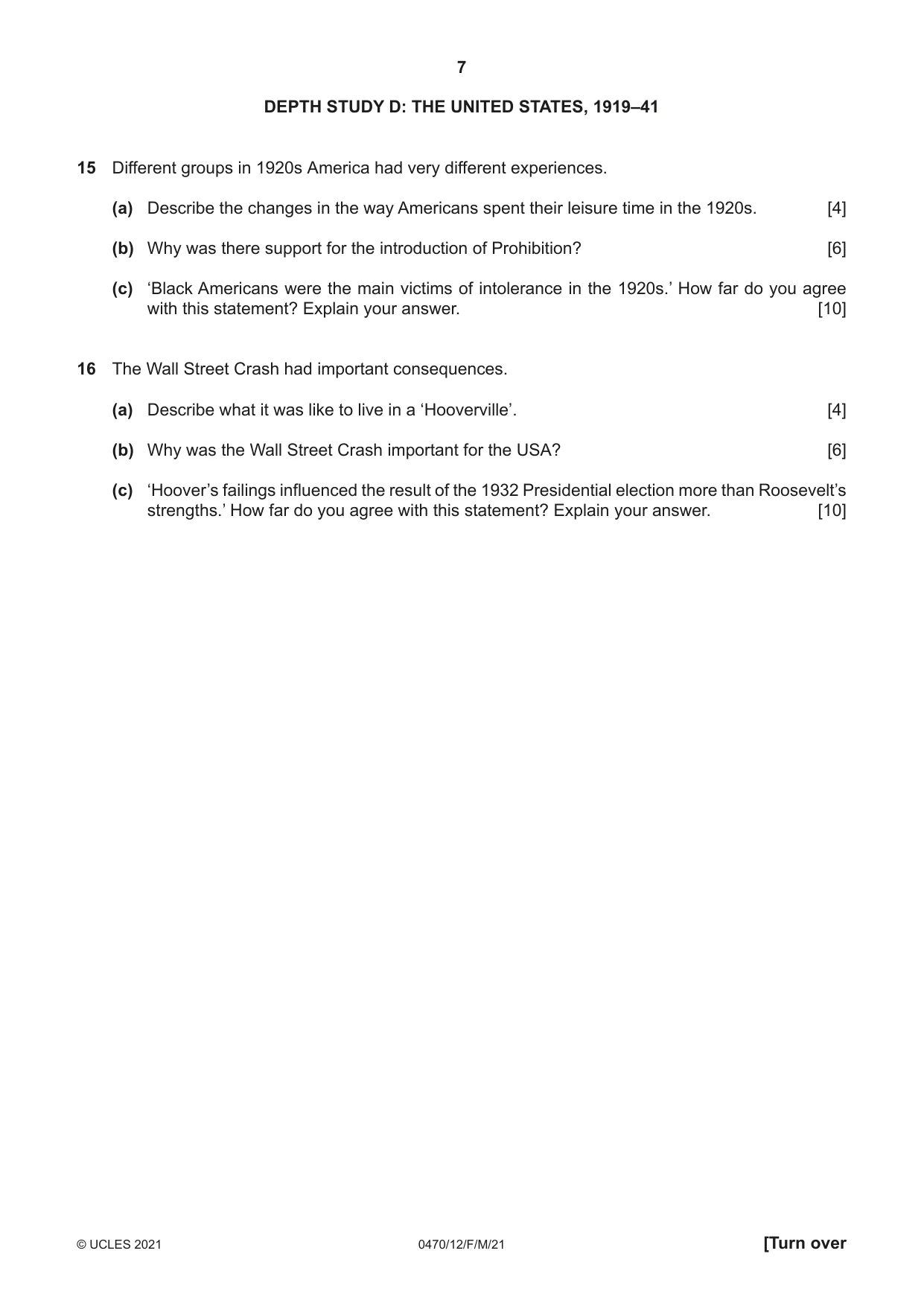 Cambridge IGCSE History 0470 2021 Feb/March Paper 1 · Variant 2 question paper, page 7 of 12