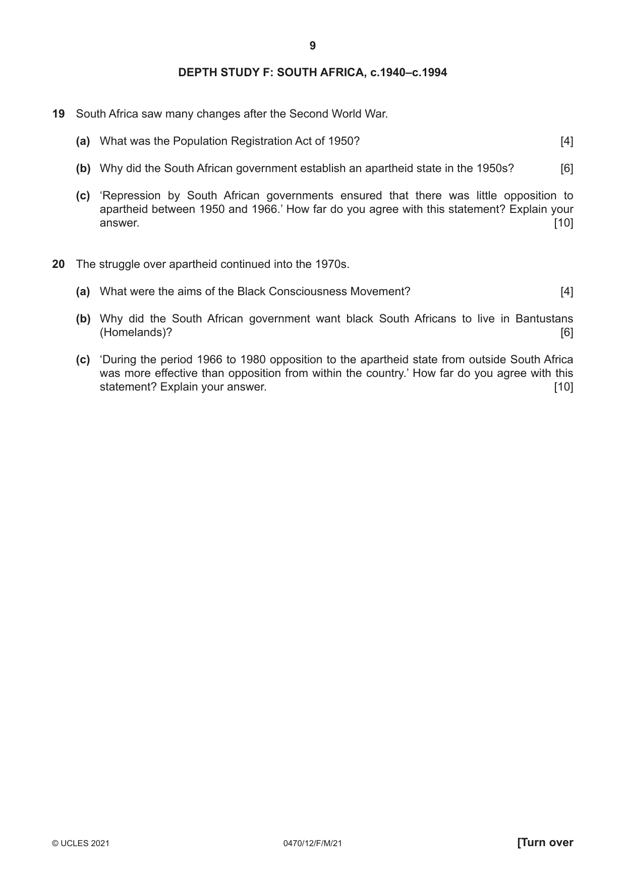 Cambridge IGCSE History 0470 2021 Feb/March Paper 1 · Variant 2 question paper, page 9 of 12