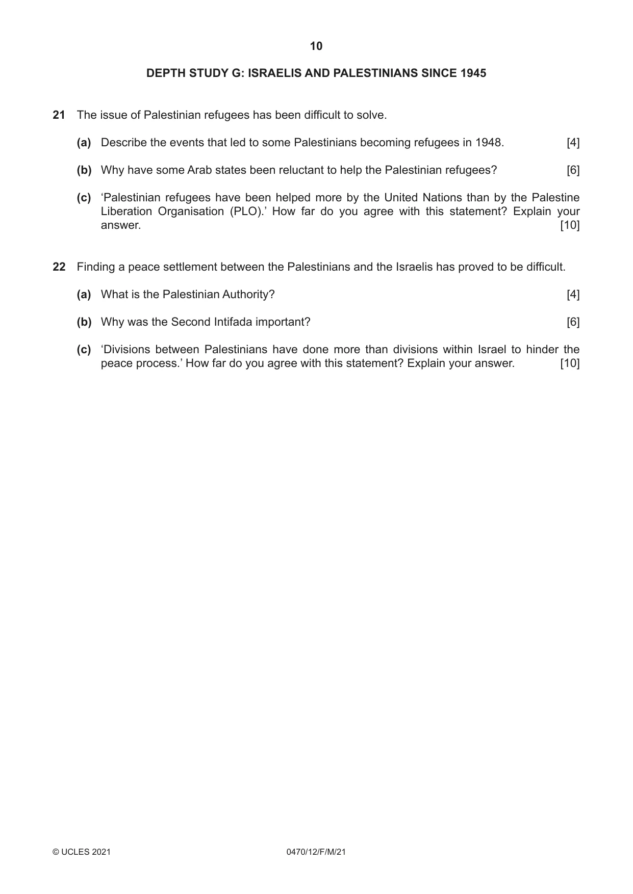 Cambridge IGCSE History 0470 2021 Feb/March Paper 1 · Variant 2 question paper, page 10 of 12