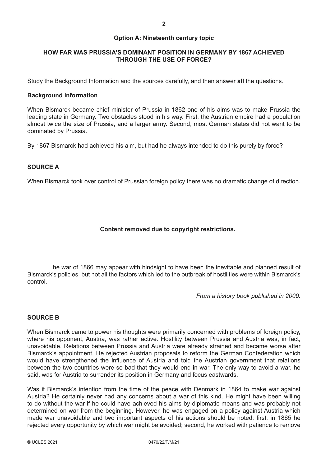Cambridge IGCSE History 0470 2021 Feb/March Paper 2 · Variant 2 question paper, page 2 of 12