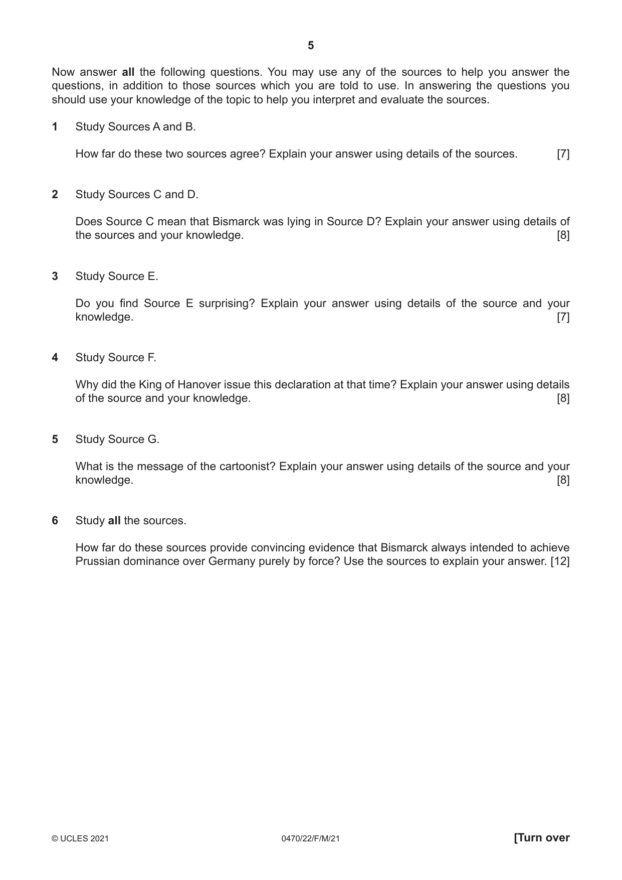 Cambridge IGCSE History 0470 2021 Feb/March Paper 2 · Variant 2 question paper, page 5 of 12