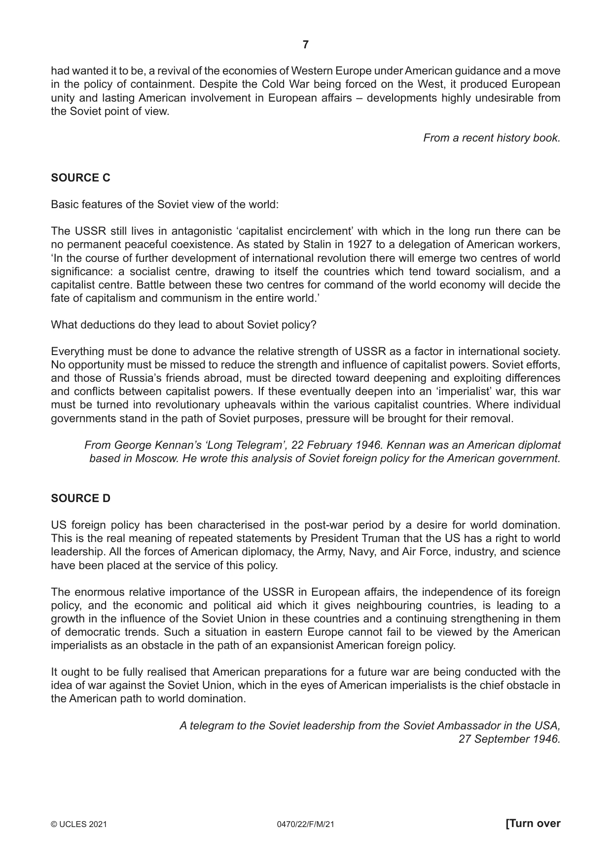 Cambridge IGCSE History 0470 2021 Feb/March Paper 2 · Variant 2 question paper, page 7 of 12