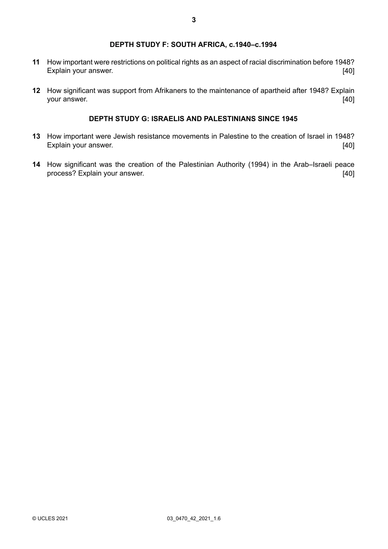 Cambridge IGCSE History 0470 2021 Feb/March Paper 4 · Variant 2 question paper, page 3 of 4