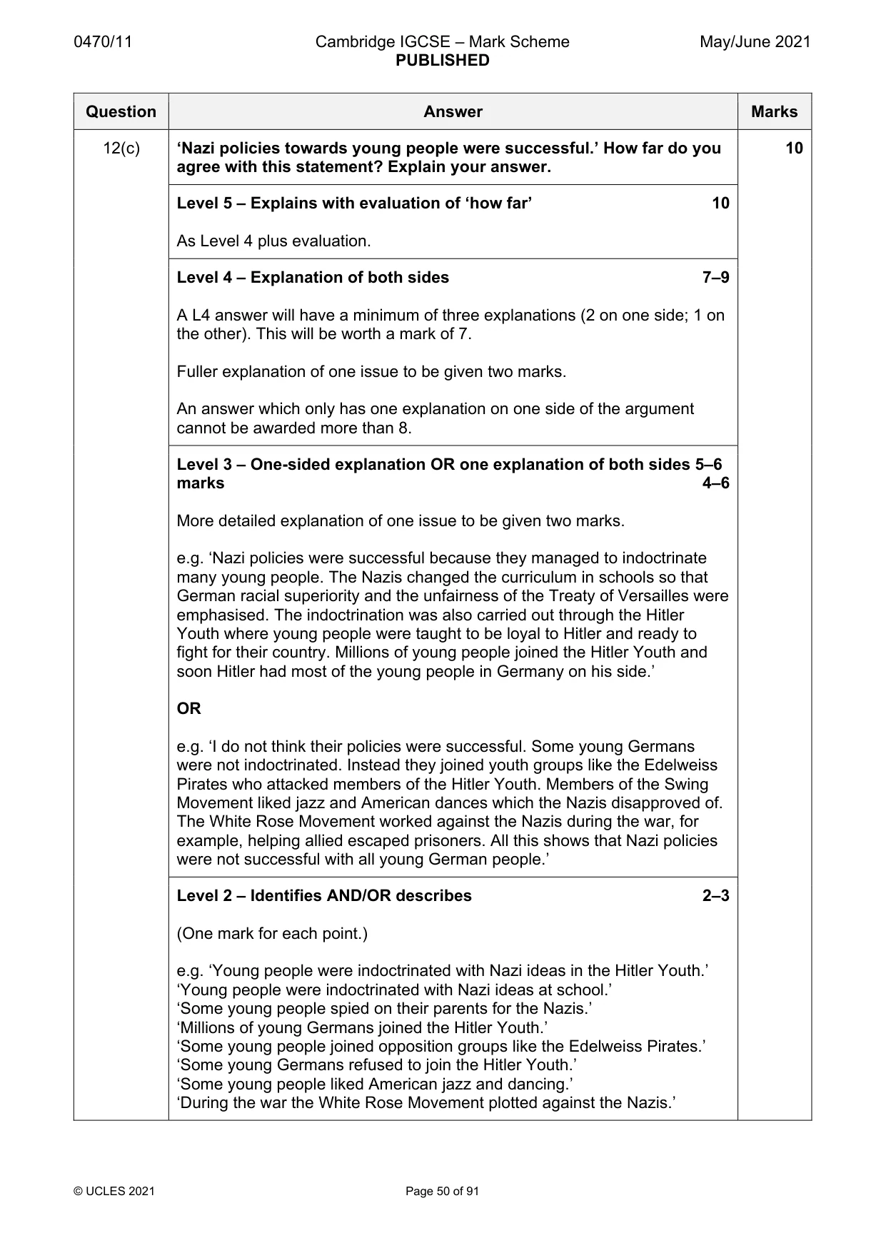 Mark scheme, page 50 of 91