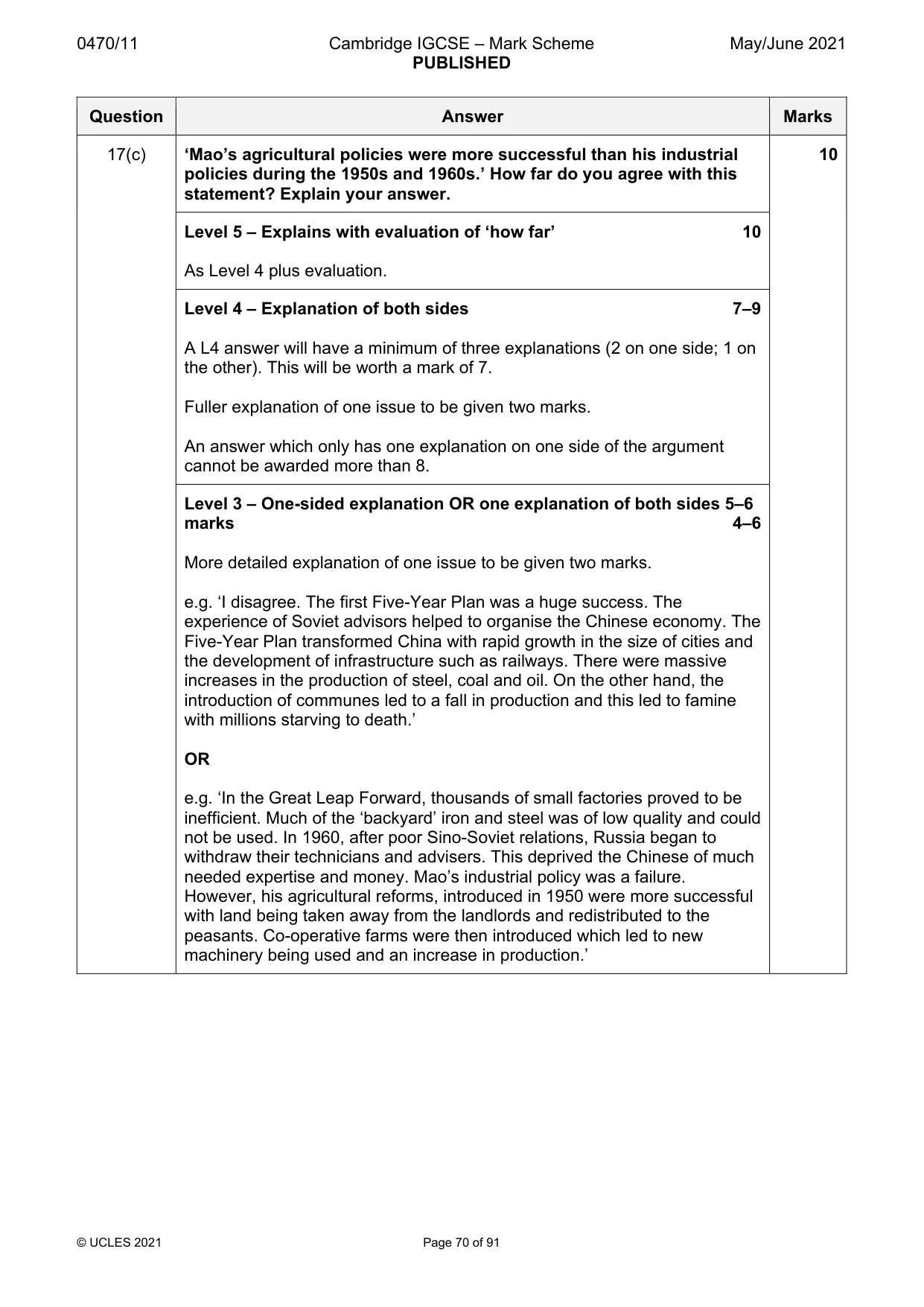 Mark scheme, page 70 of 91