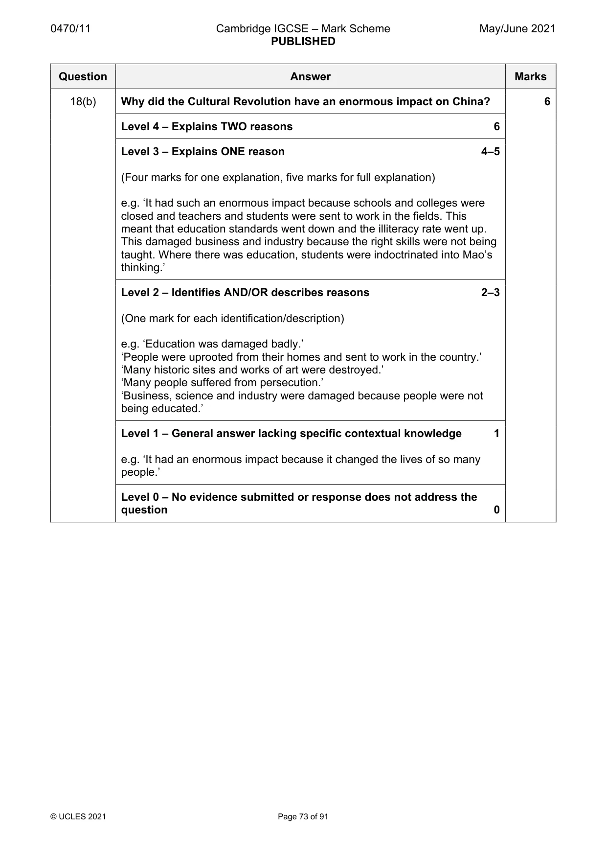 Mark scheme, page 73 of 91