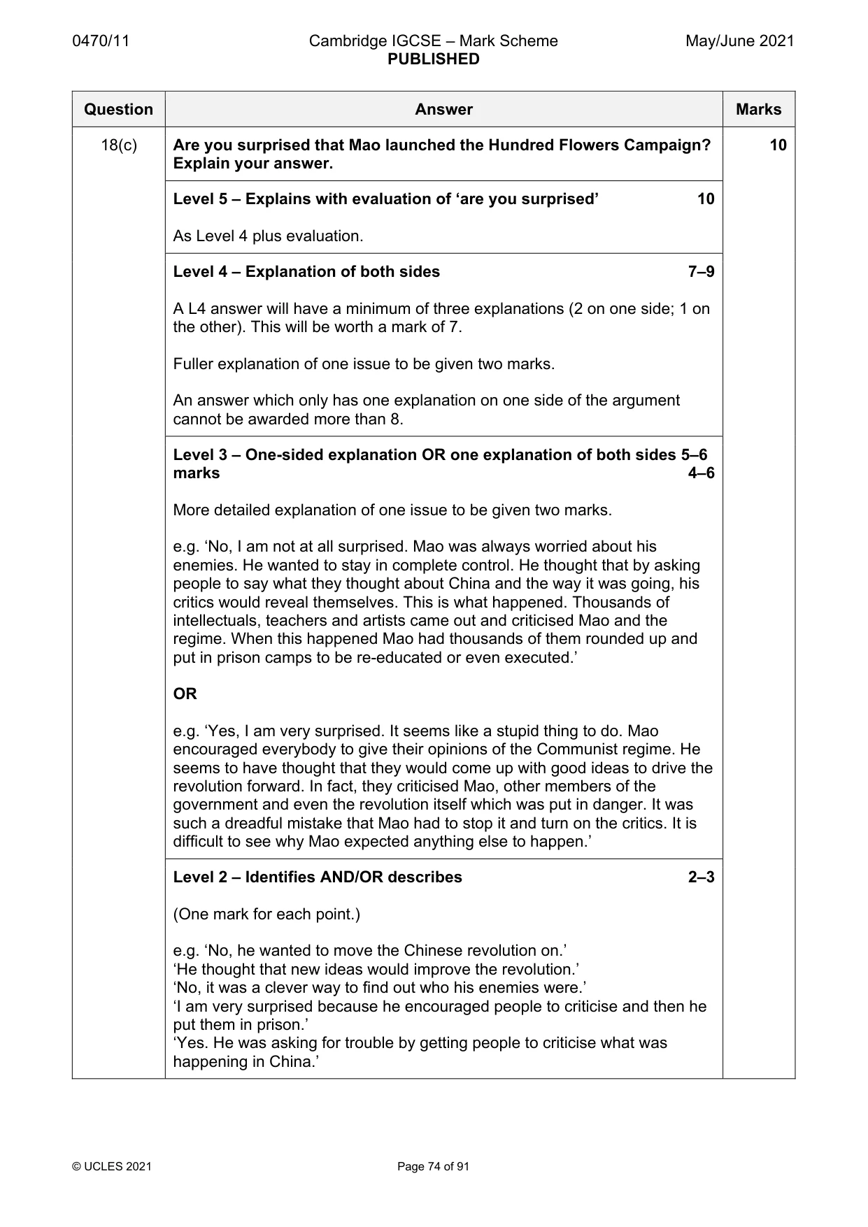 Mark scheme, page 74 of 91