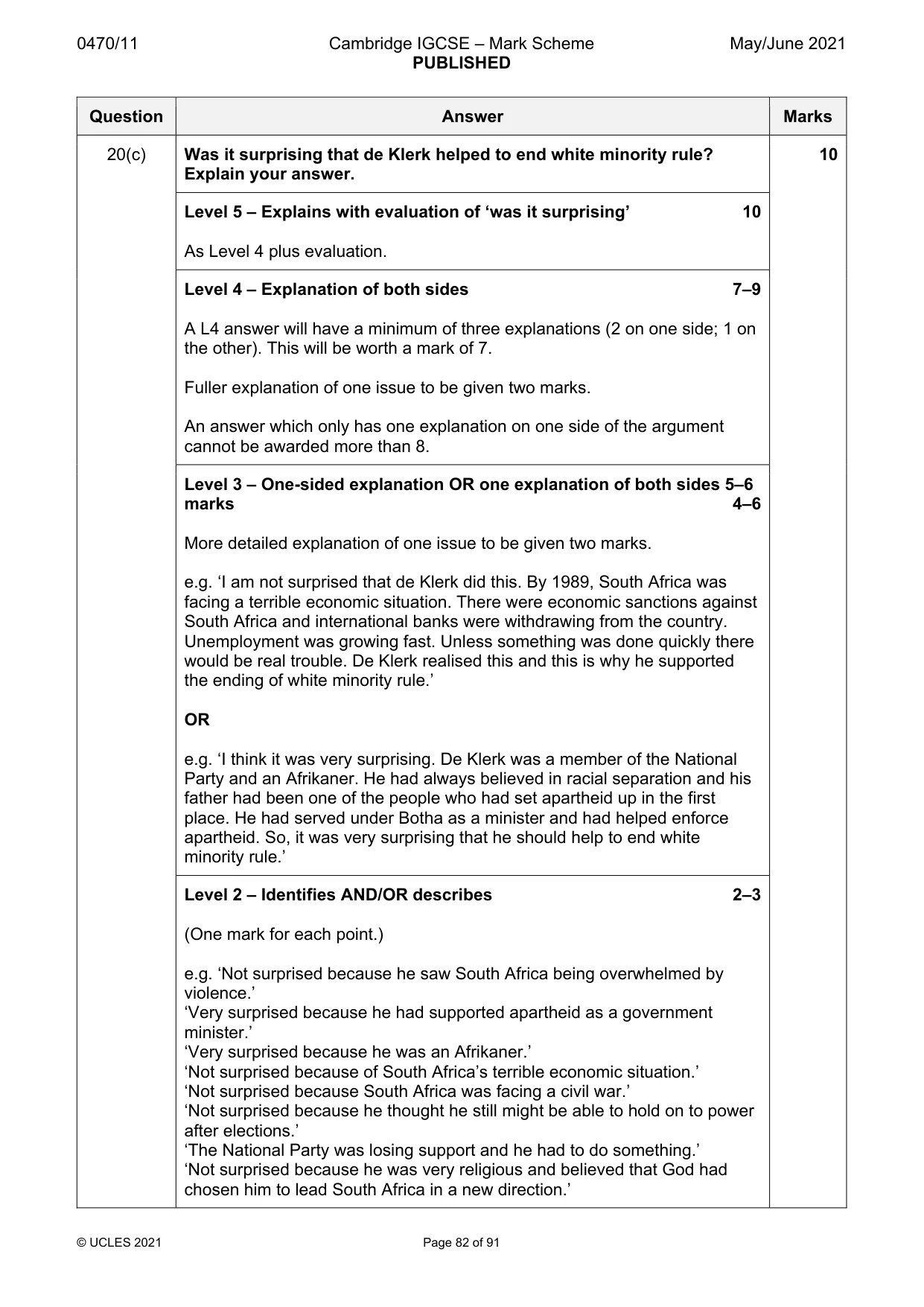 Mark scheme, page 82 of 91