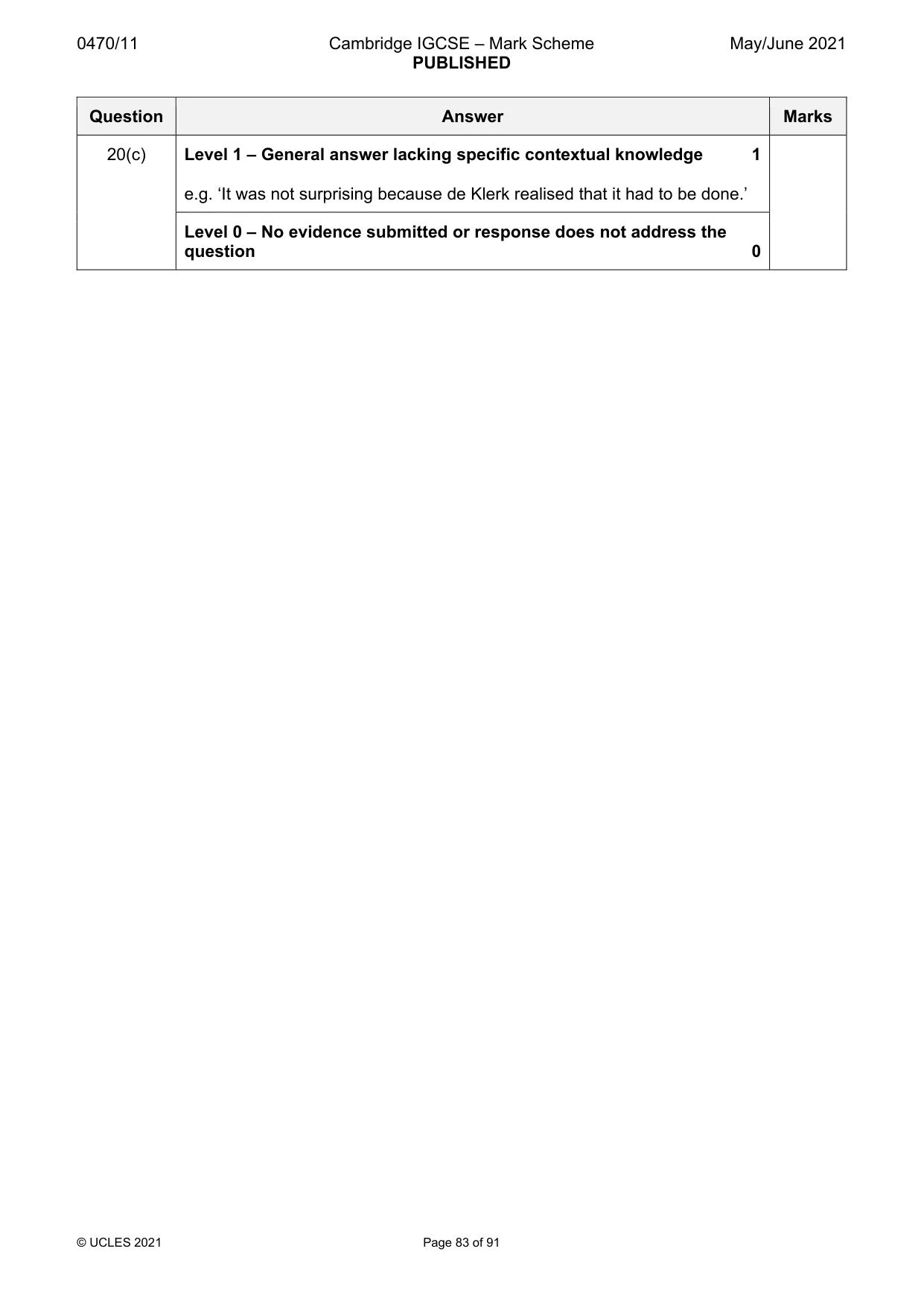 Mark scheme, page 83 of 91
