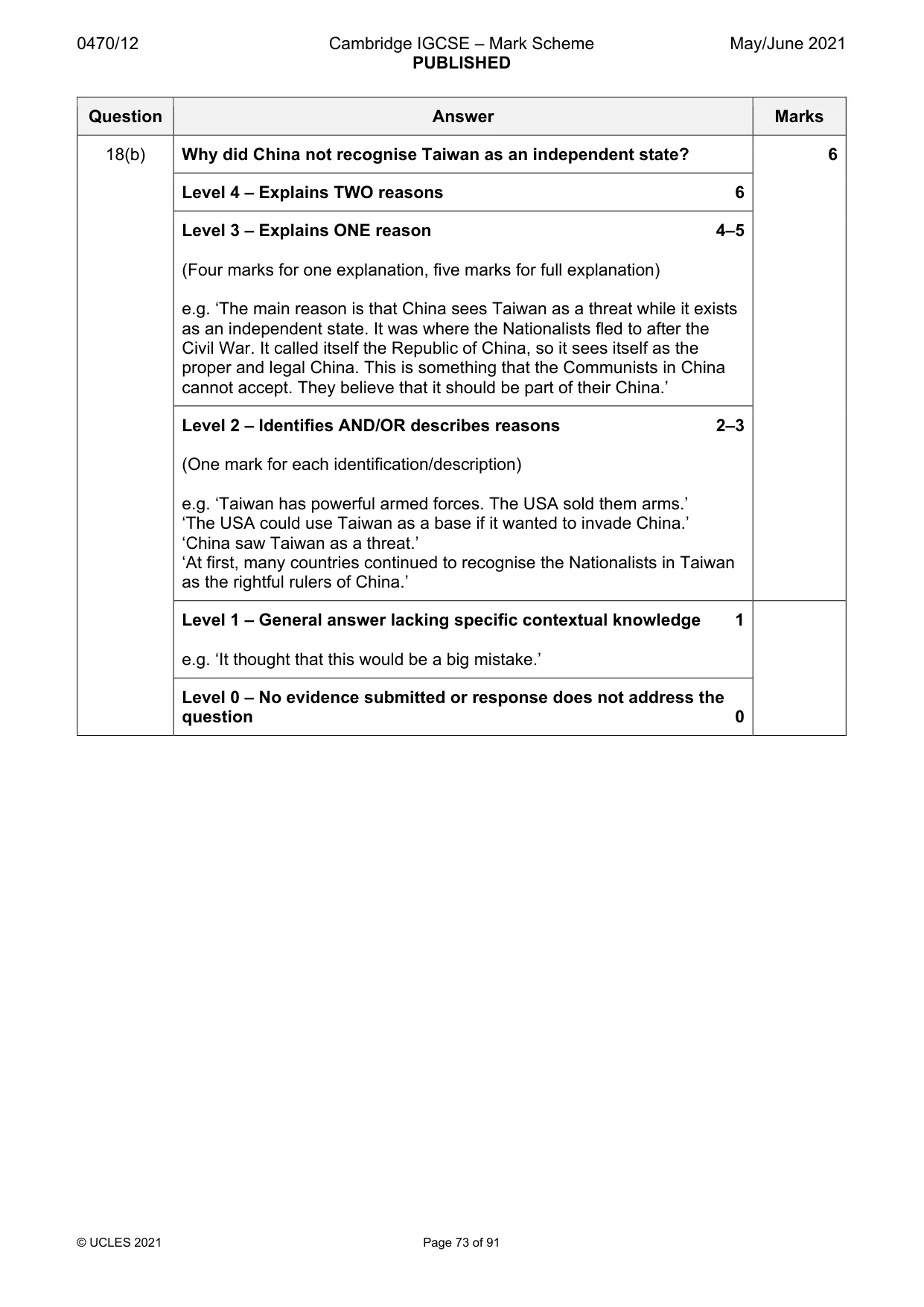 Mark scheme, page 73 of 91