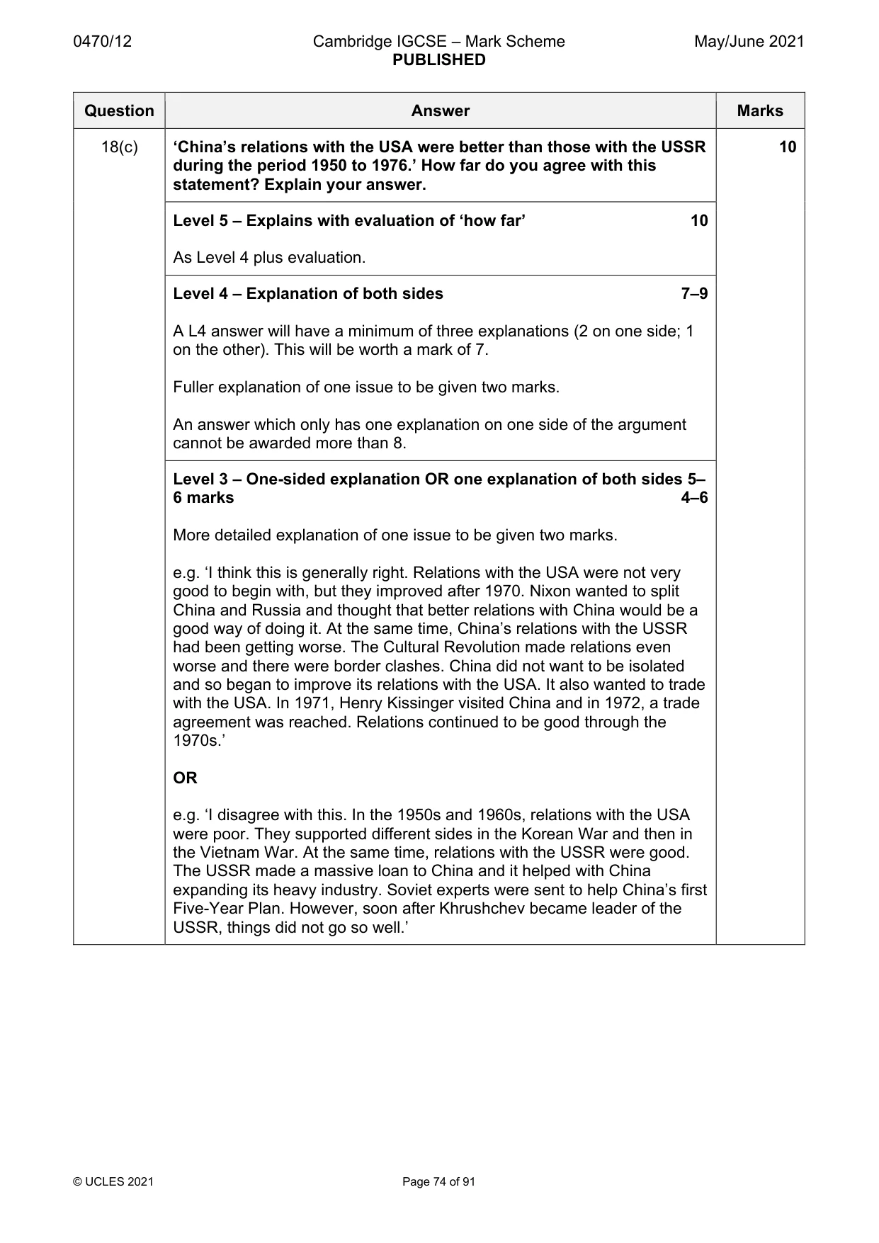 Mark scheme, page 74 of 91