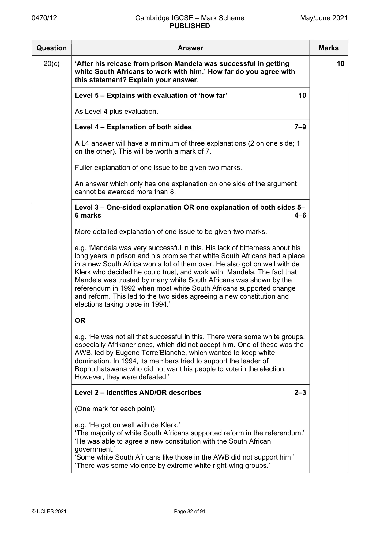 Mark scheme, page 82 of 91