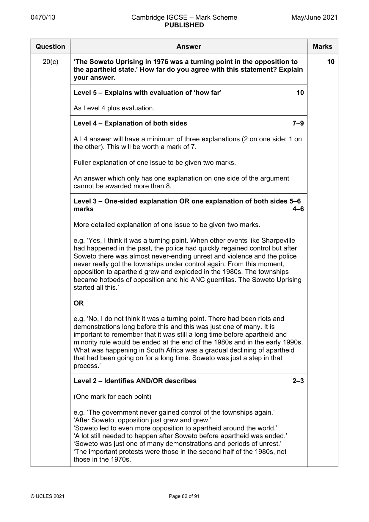 Mark scheme, page 82 of 91