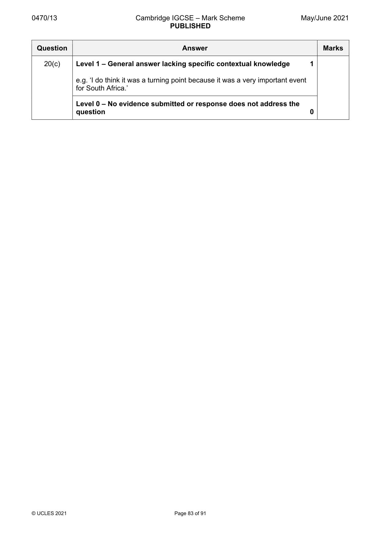 Mark scheme, page 83 of 91