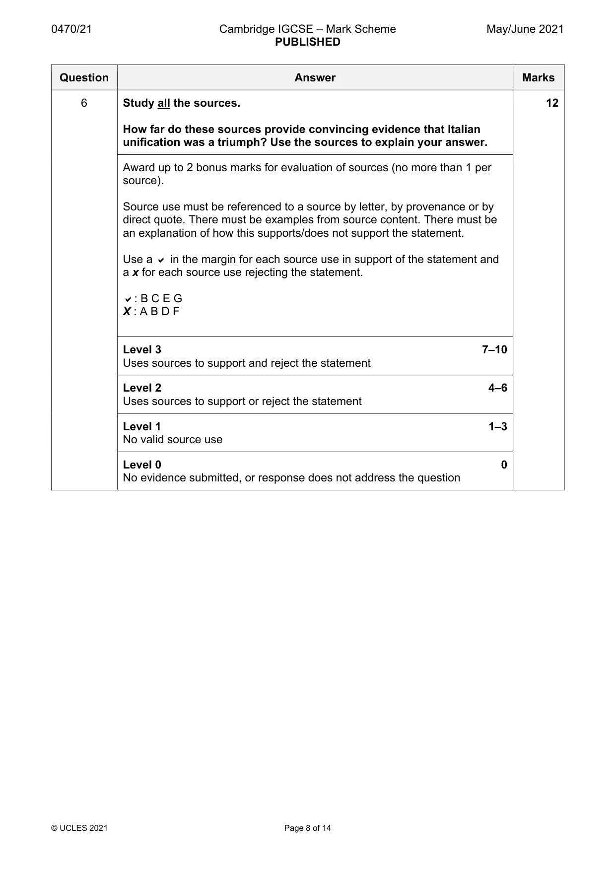 Mark scheme, page 8 of 14