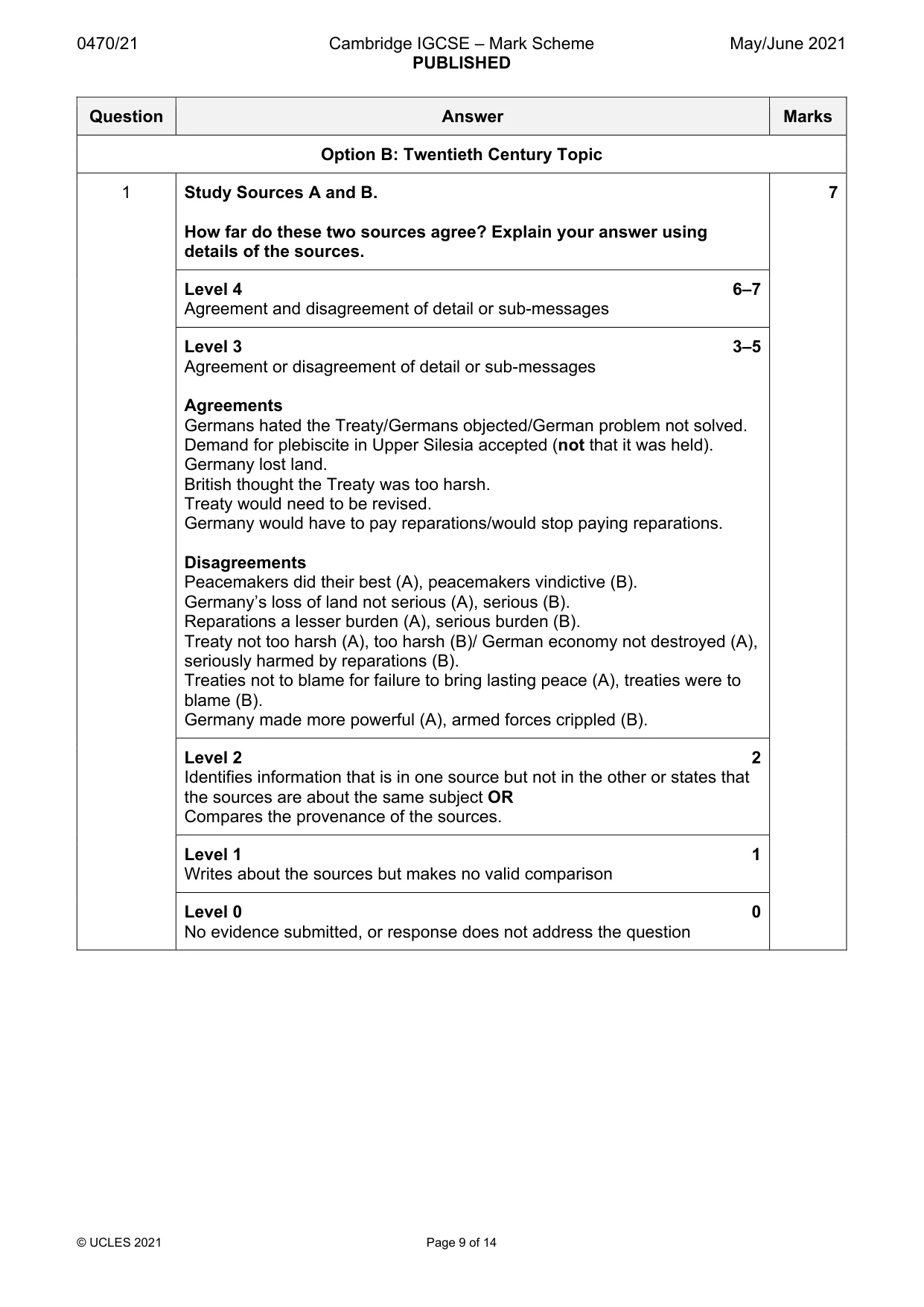 Mark scheme, page 9 of 14