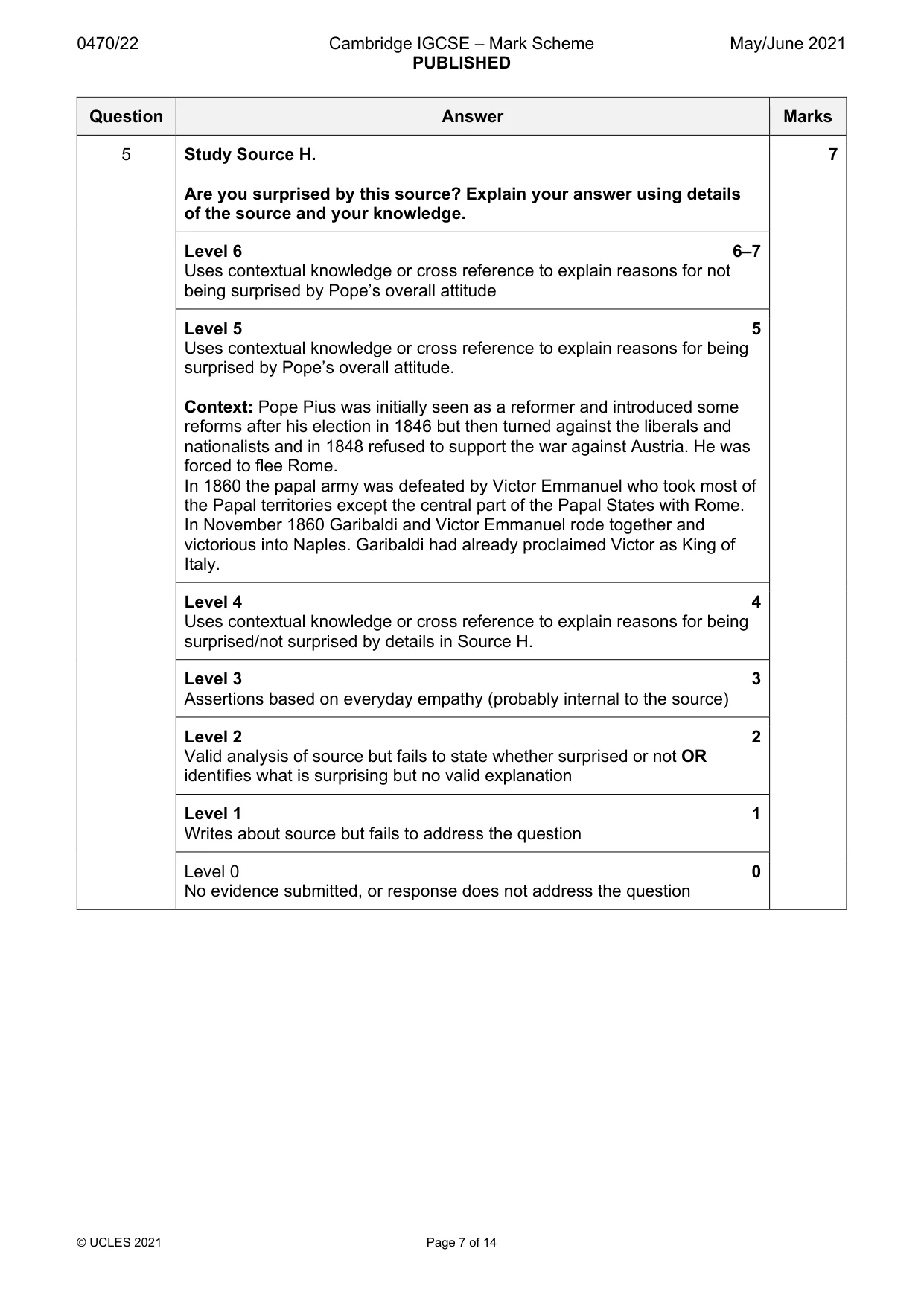 Mark scheme, page 7 of 14