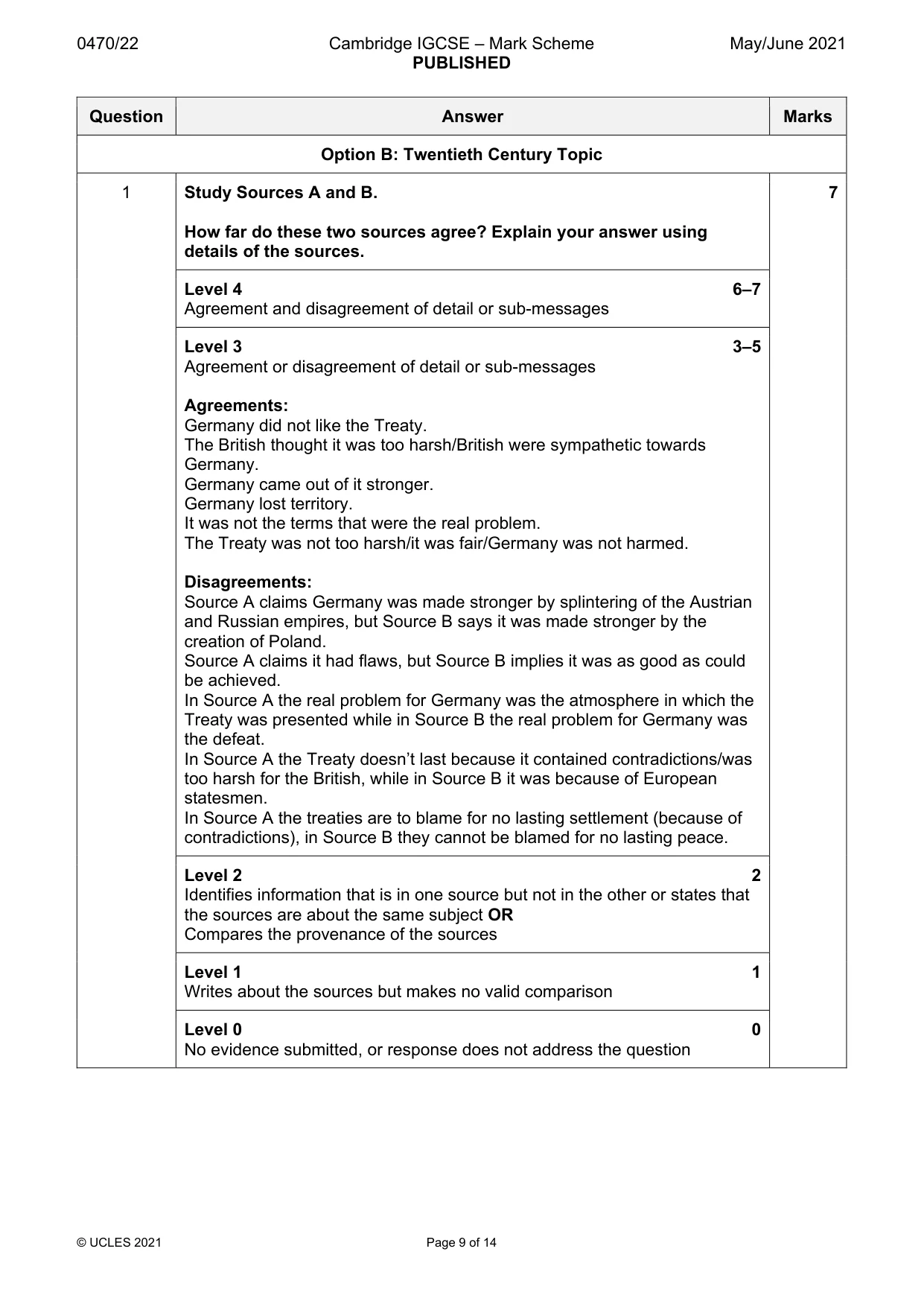 Mark scheme, page 9 of 14