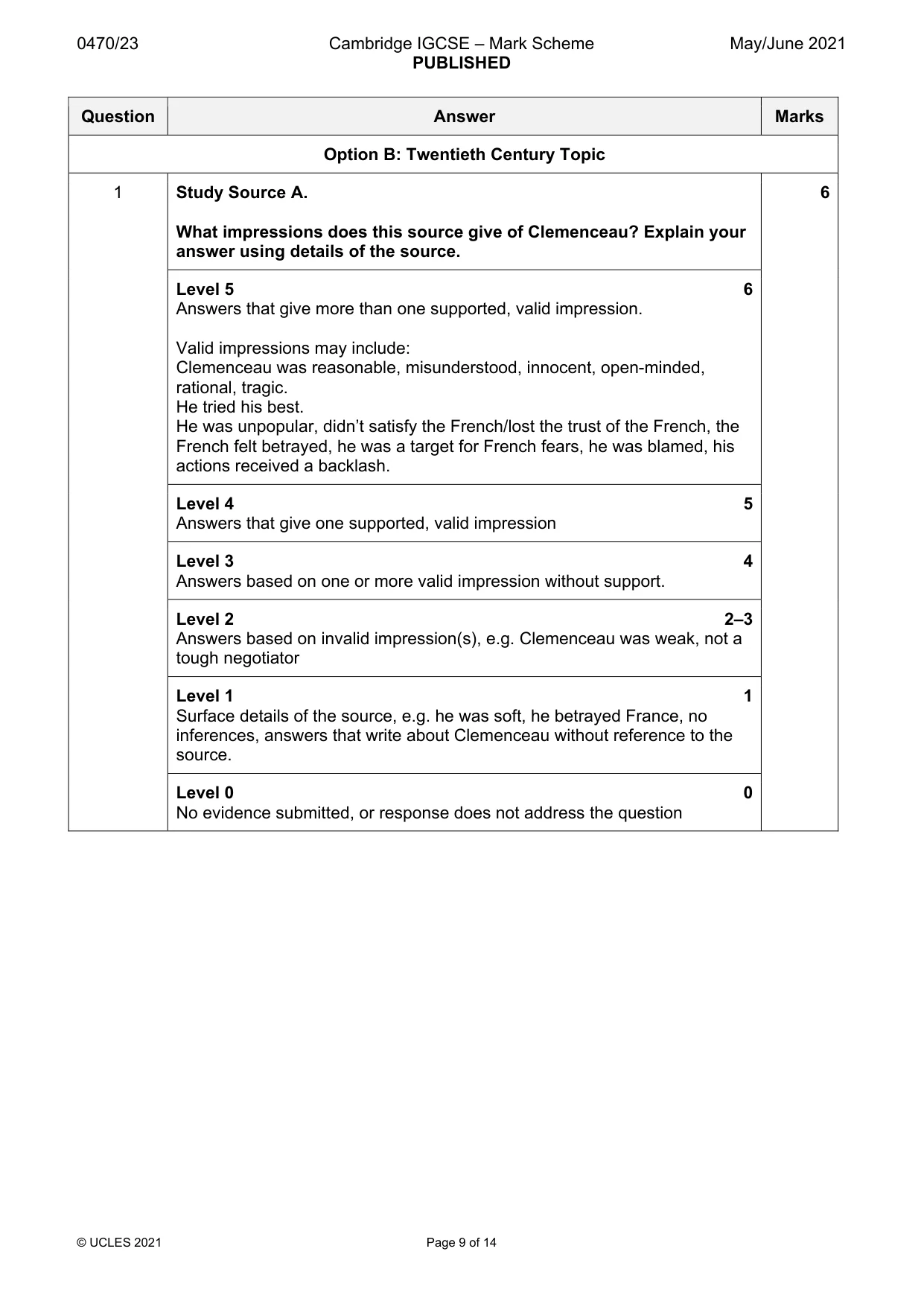 Mark scheme, page 9 of 14
