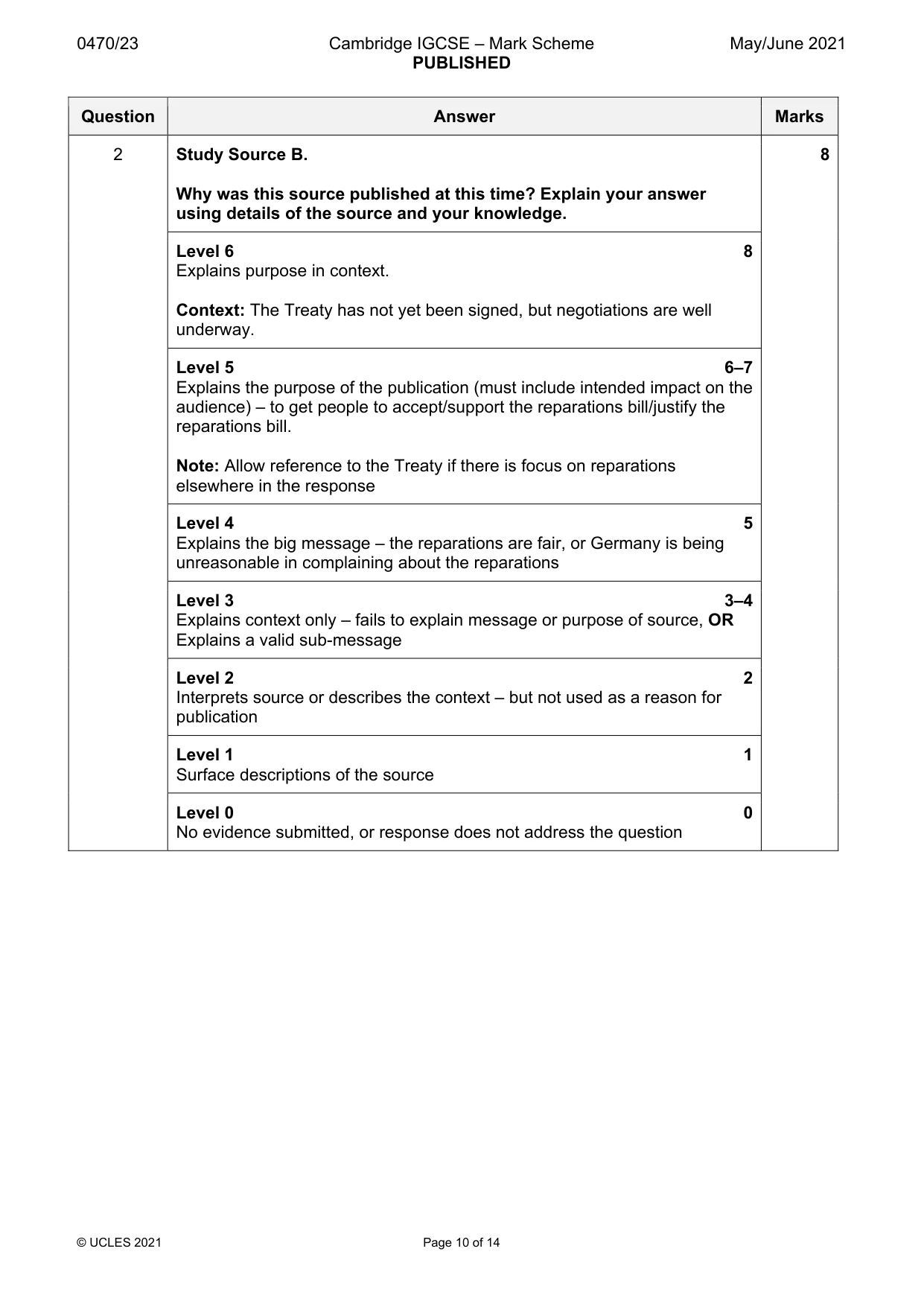Mark scheme, page 10 of 14
