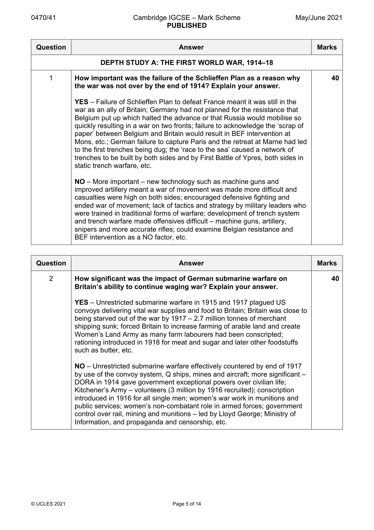 Mark scheme, page 5 of 14