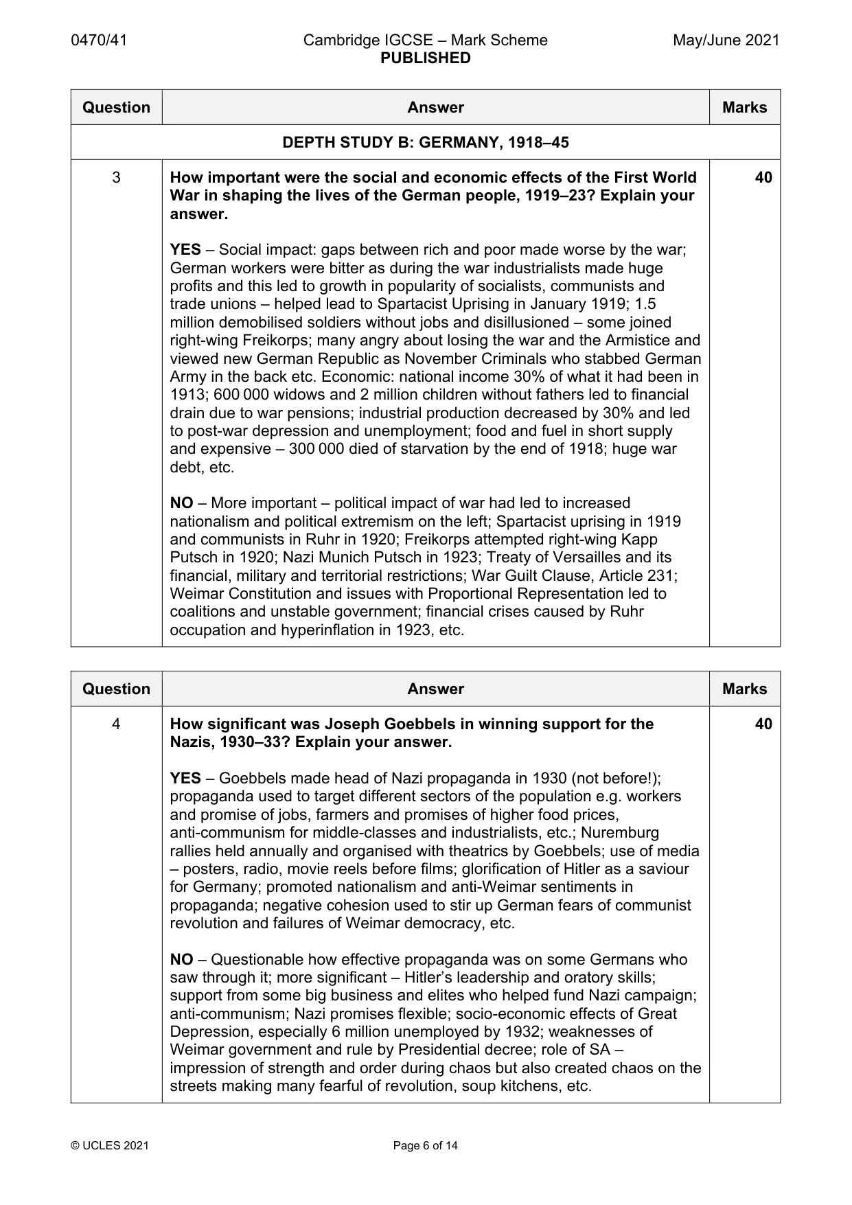 Mark scheme, page 6 of 14