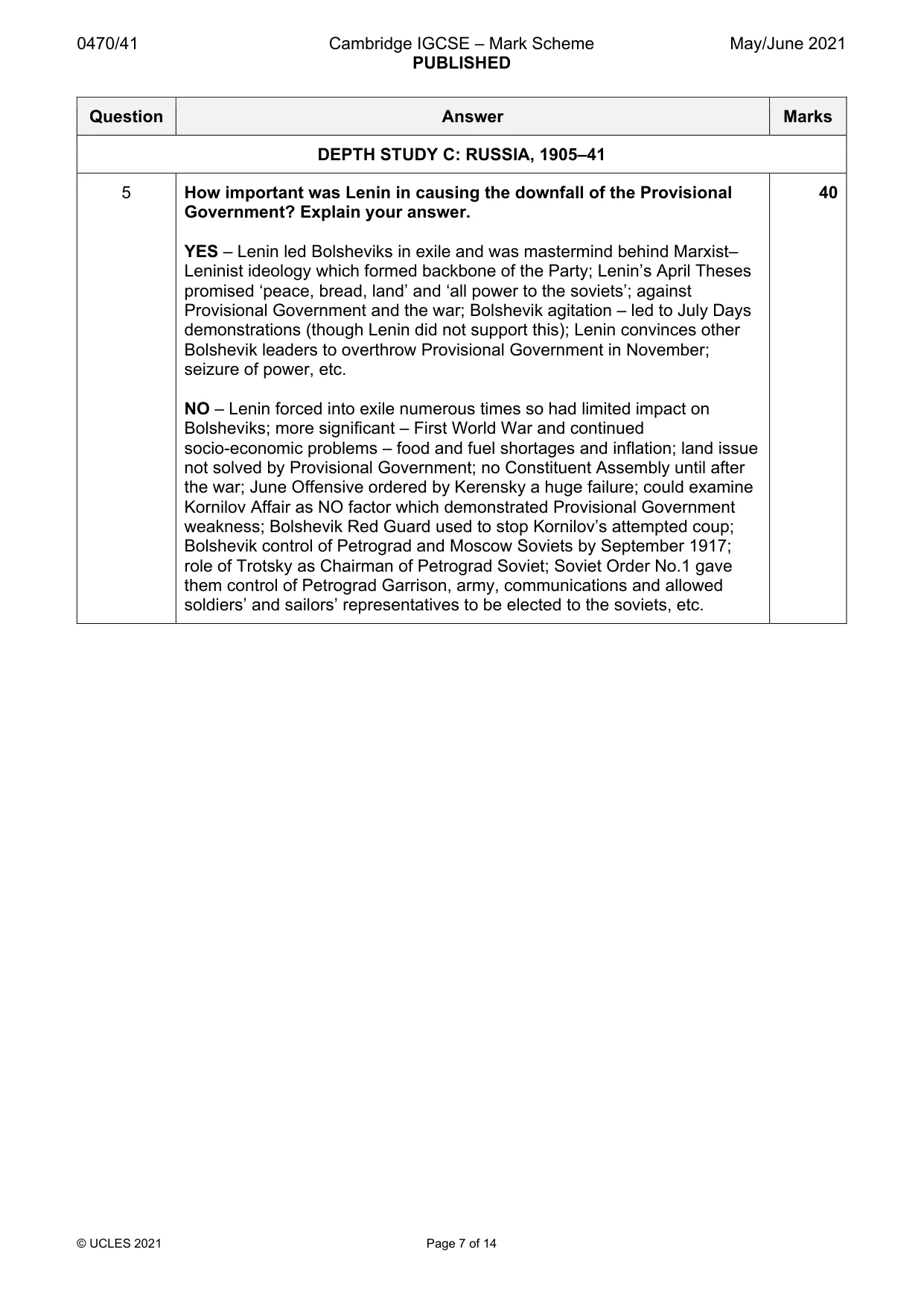 Mark scheme, page 7 of 14