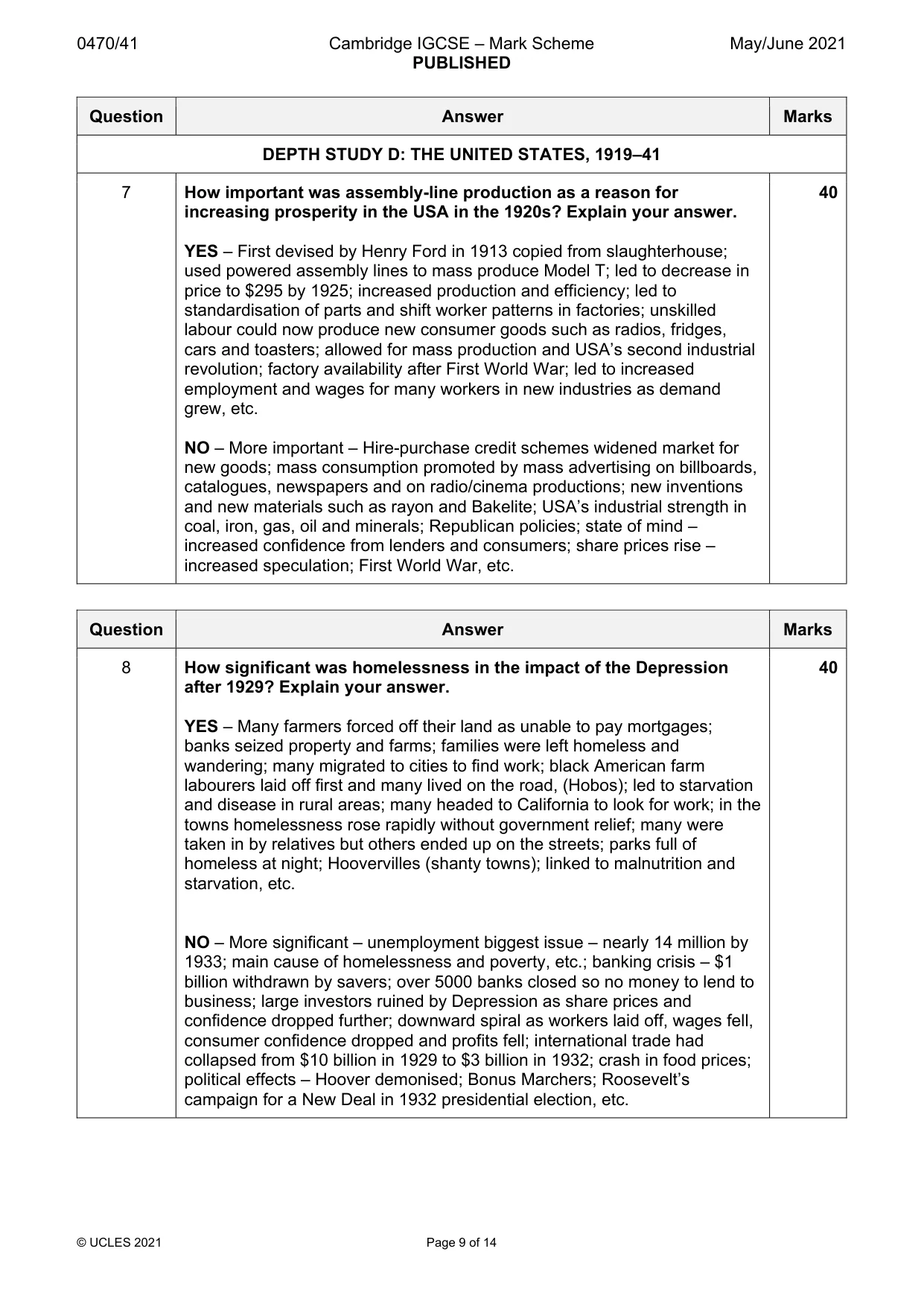 Mark scheme, page 9 of 14