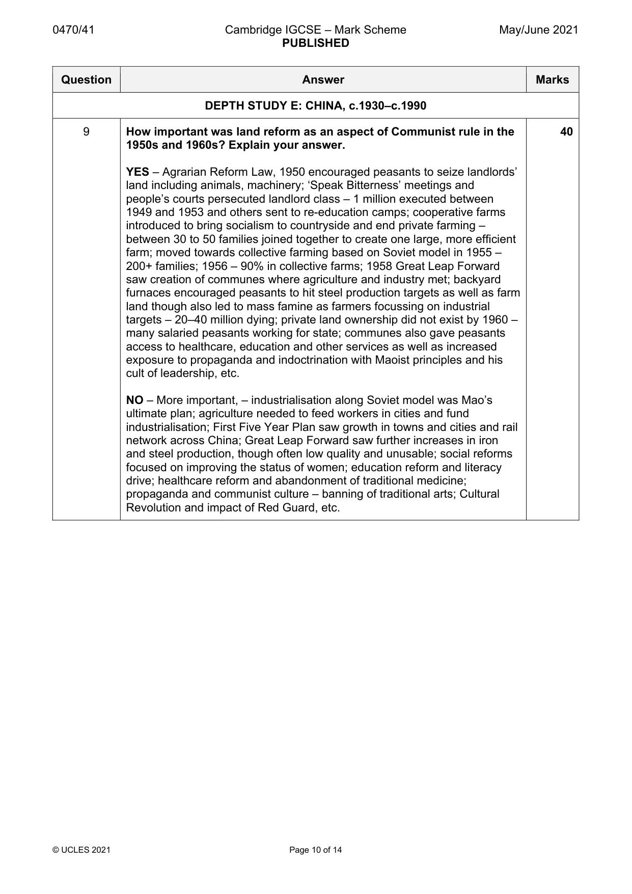 Mark scheme, page 10 of 14