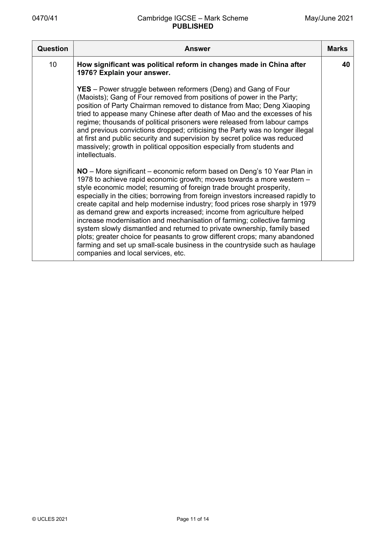 Mark scheme, page 11 of 14