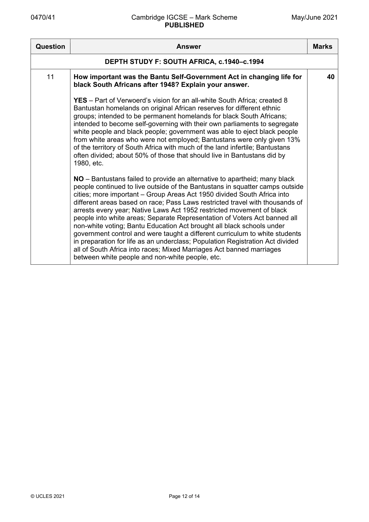 Mark scheme, page 12 of 14