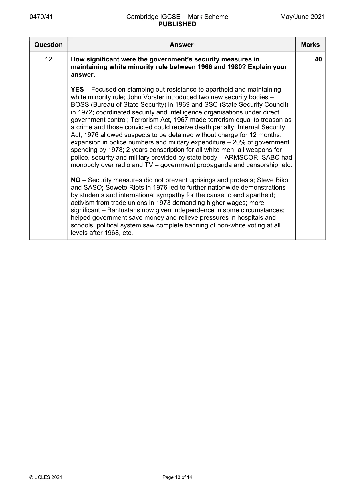 Mark scheme, page 13 of 14