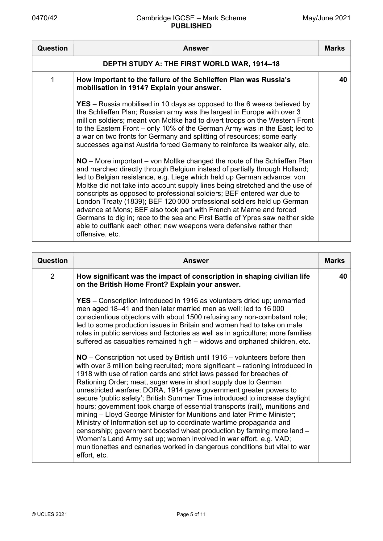 Mark scheme, page 5 of 11