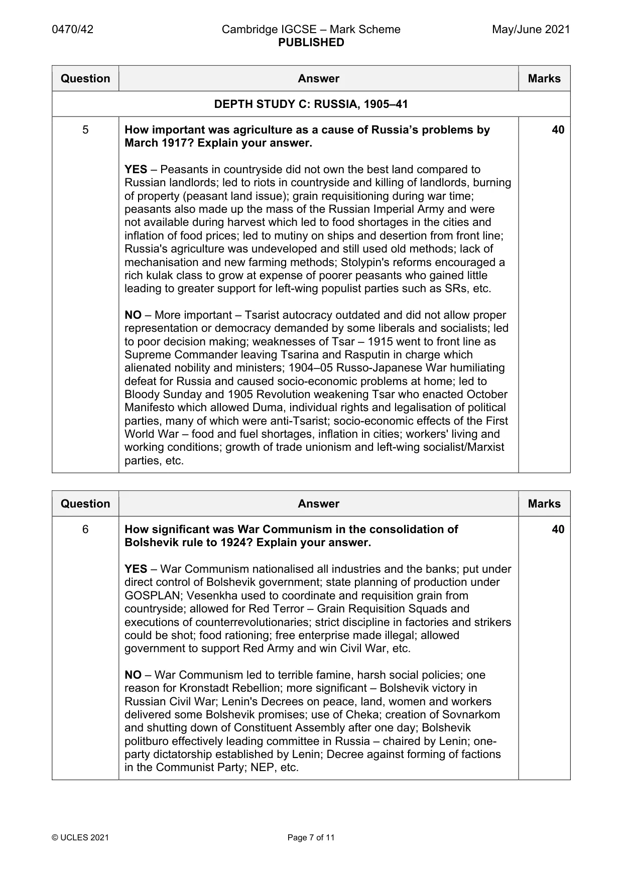 Mark scheme, page 7 of 11