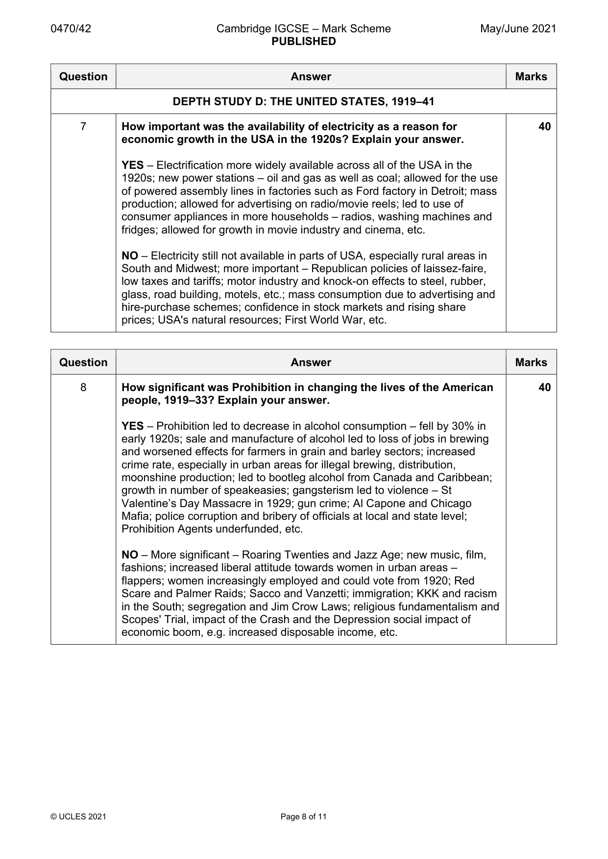 Mark scheme, page 8 of 11