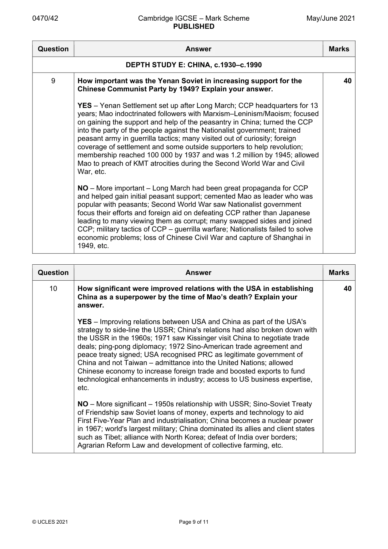 Mark scheme, page 9 of 11