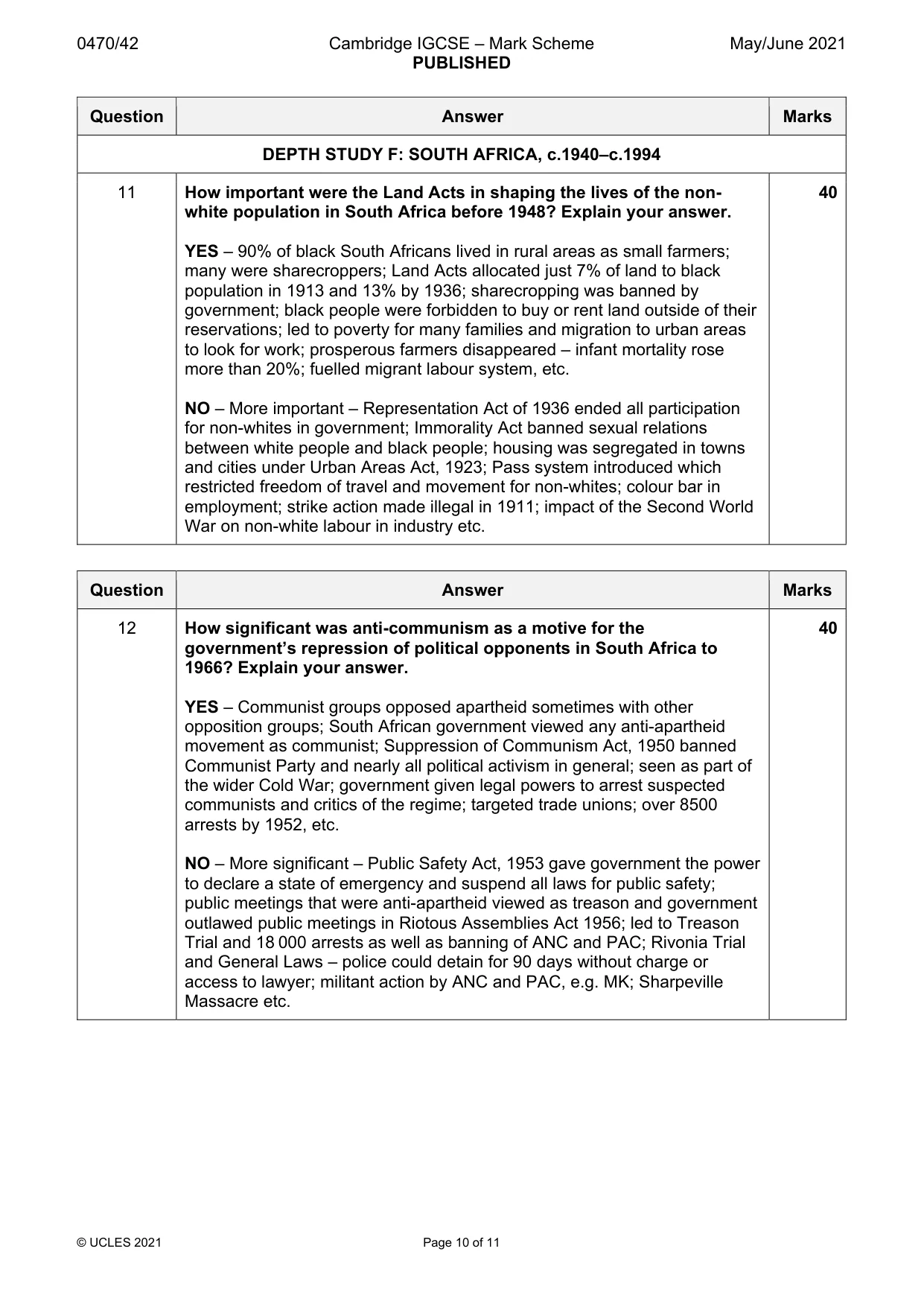 Mark scheme, page 10 of 11