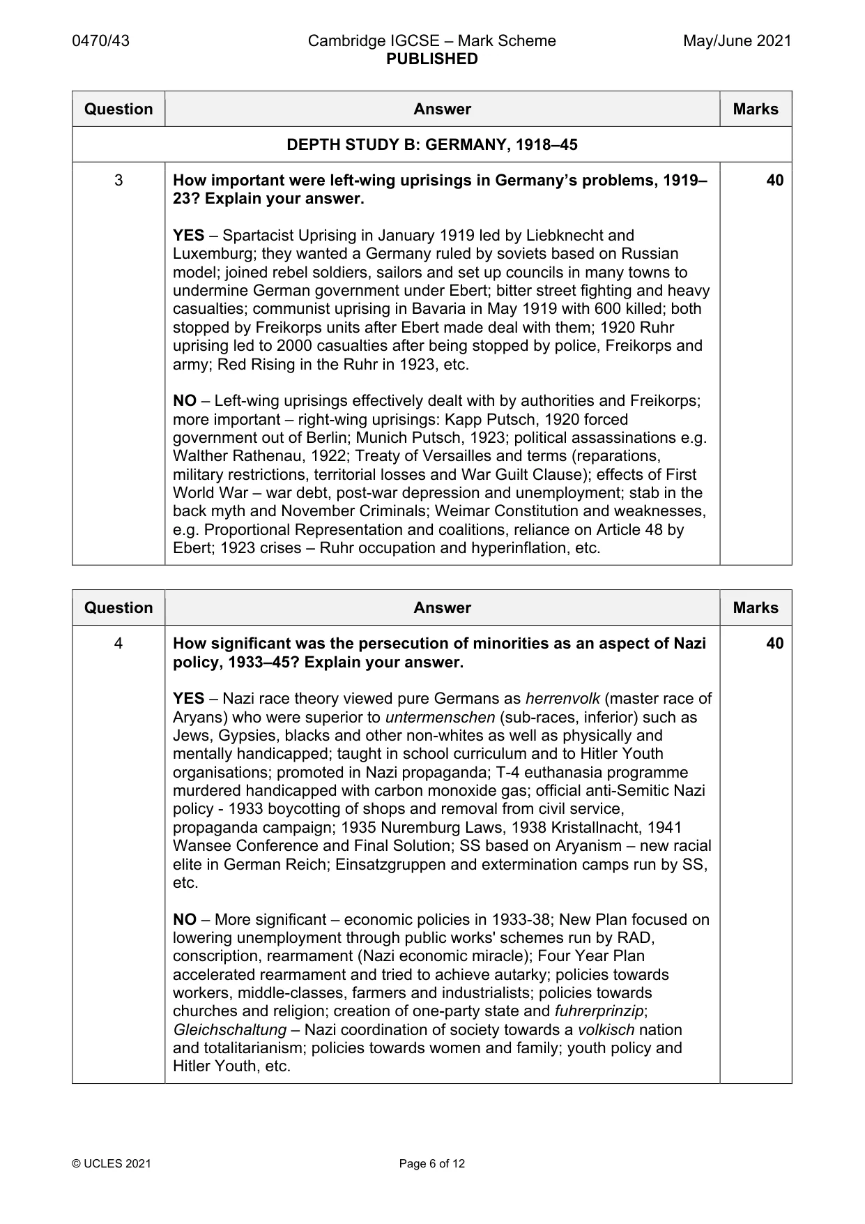 Mark scheme, page 6 of 12