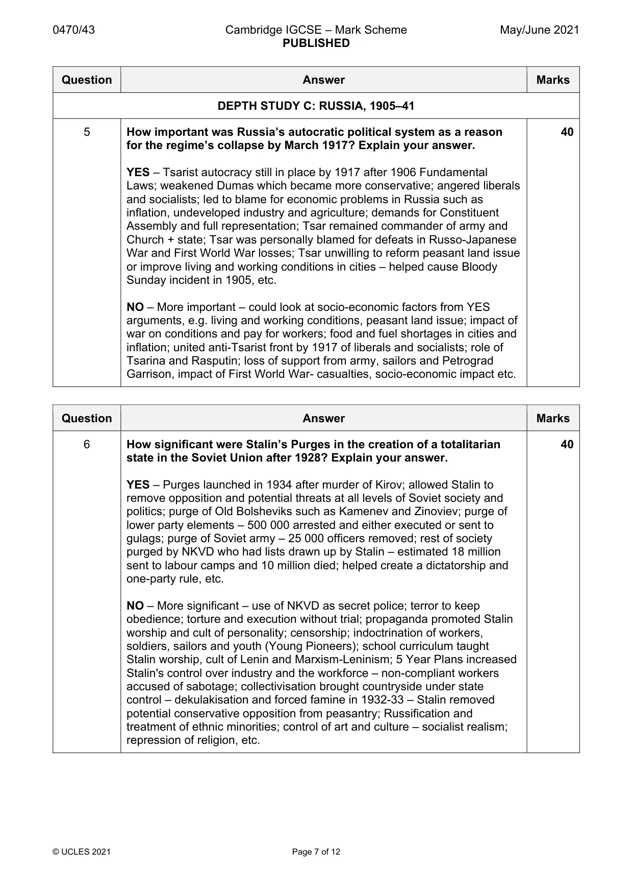 Mark scheme, page 7 of 12
