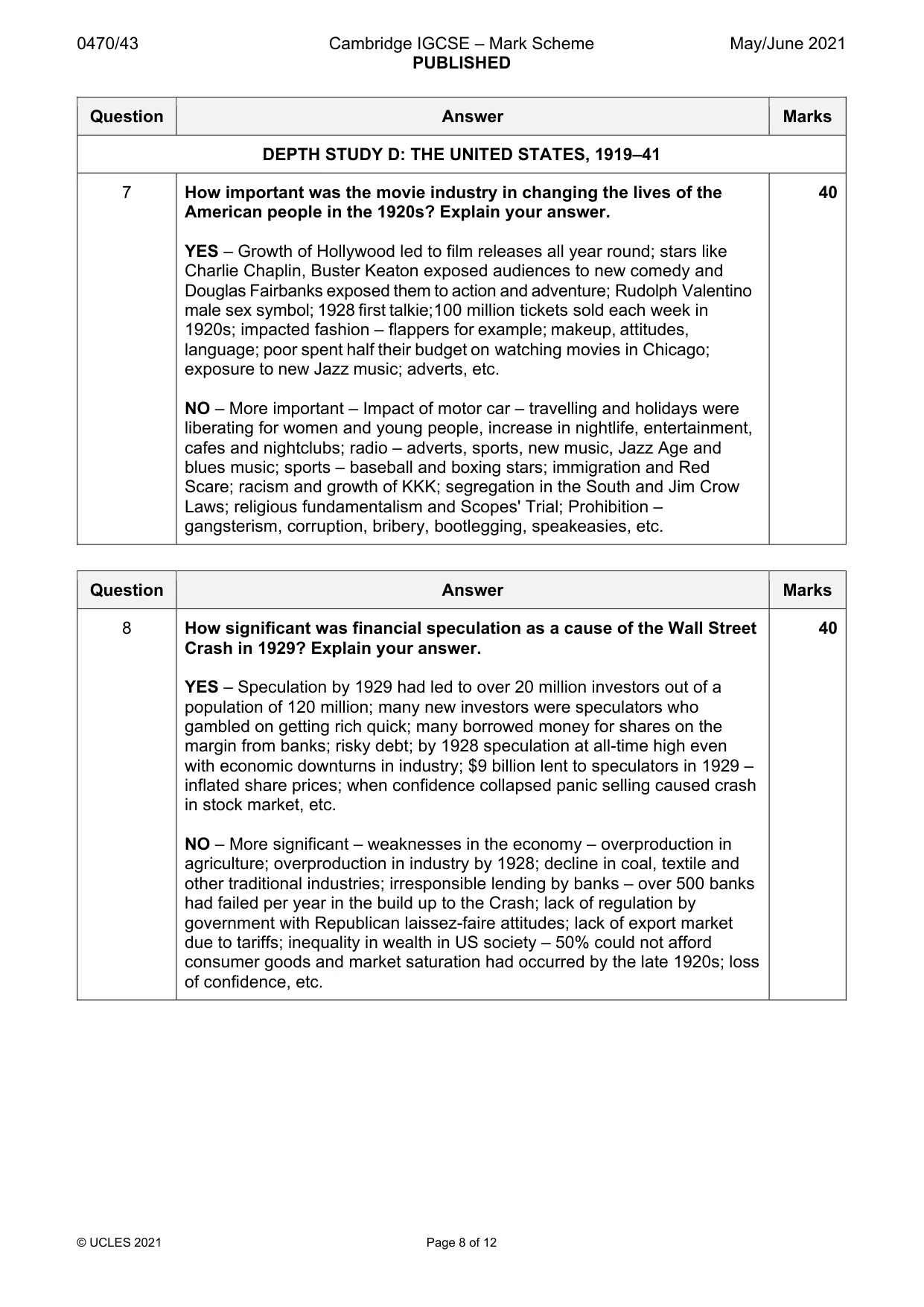 Mark scheme, page 8 of 12