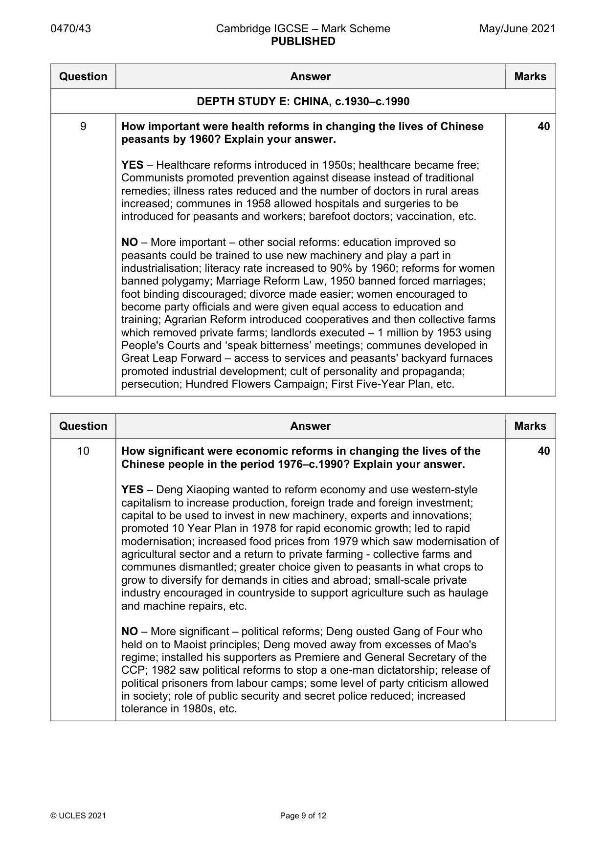 Mark scheme, page 9 of 12