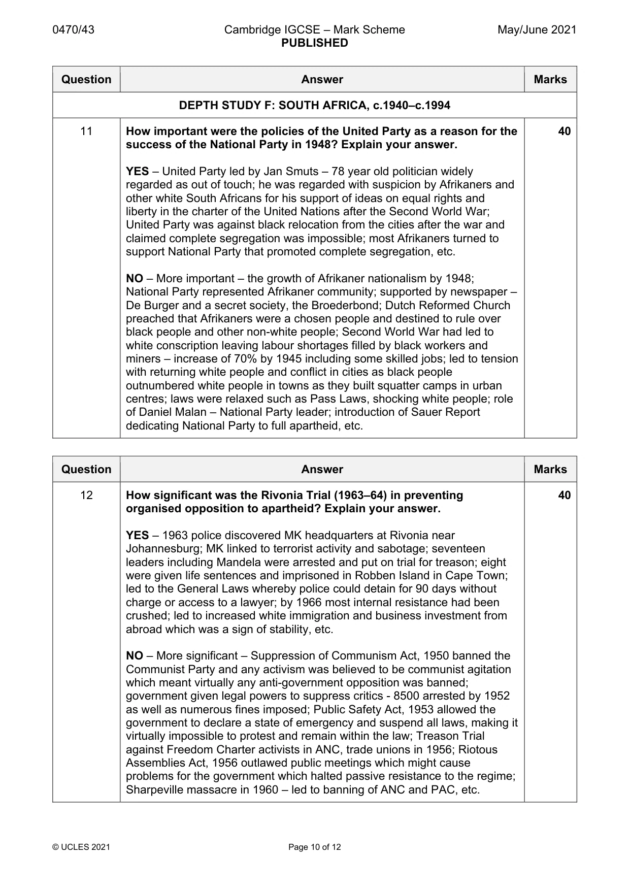 Mark scheme, page 10 of 12