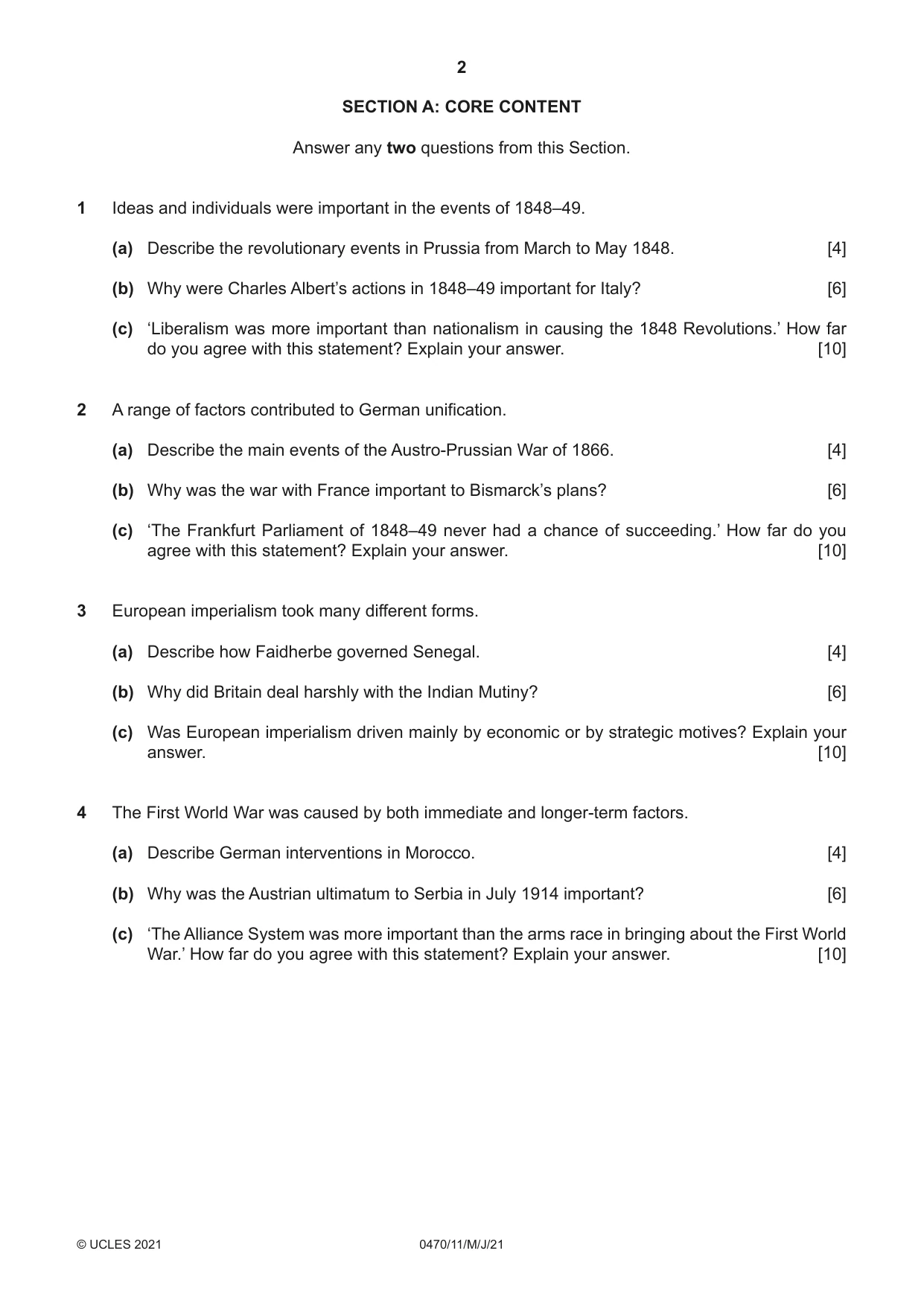Cambridge IGCSE History 0470 2021 May/June Paper 1 · Variant 1 question paper, page 2 of 12