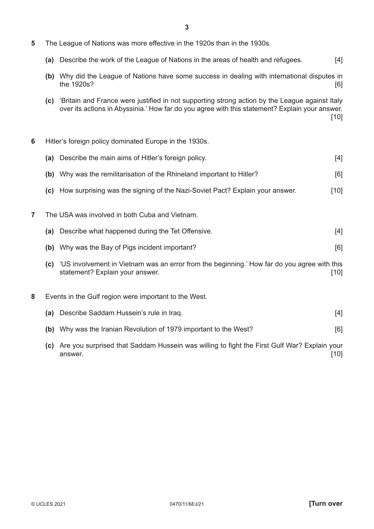 Cambridge IGCSE History 0470 2021 May/June Paper 1 · Variant 1 question paper, page 3 of 12