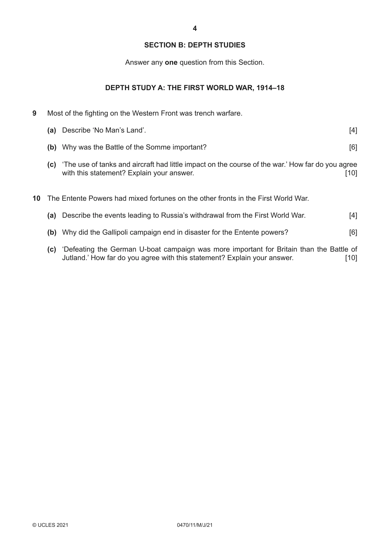 Cambridge IGCSE History 0470 2021 May/June Paper 1 · Variant 1 question paper, page 4 of 12