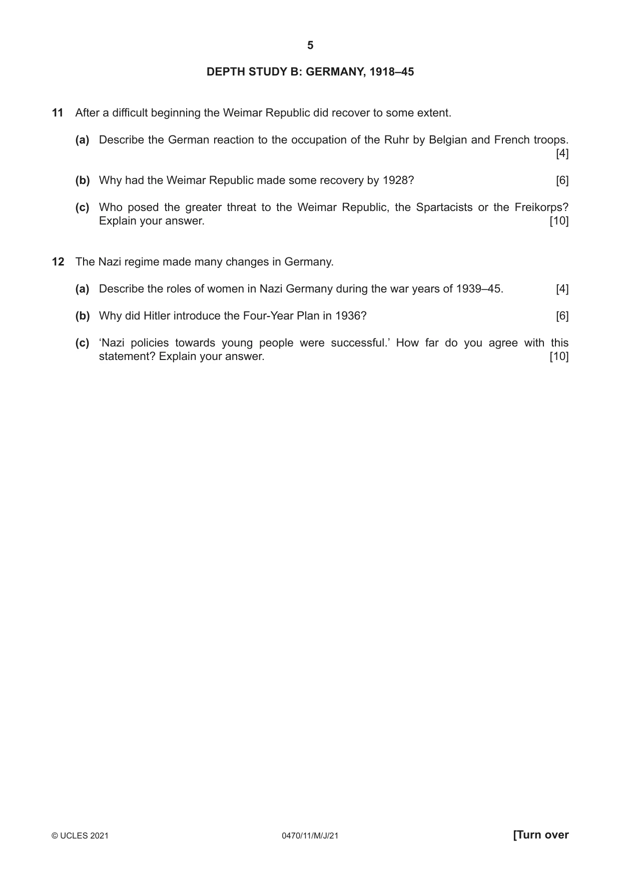 Cambridge IGCSE History 0470 2021 May/June Paper 1 · Variant 1 question paper, page 5 of 12