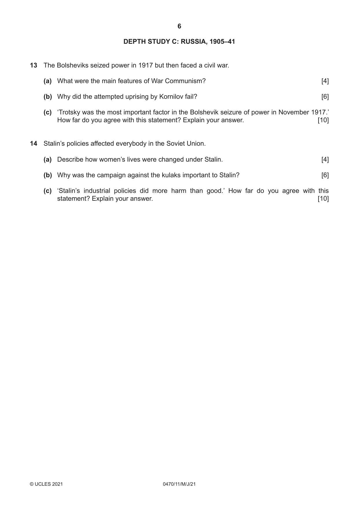 Cambridge IGCSE History 0470 2021 May/June Paper 1 · Variant 1 question paper, page 6 of 12
