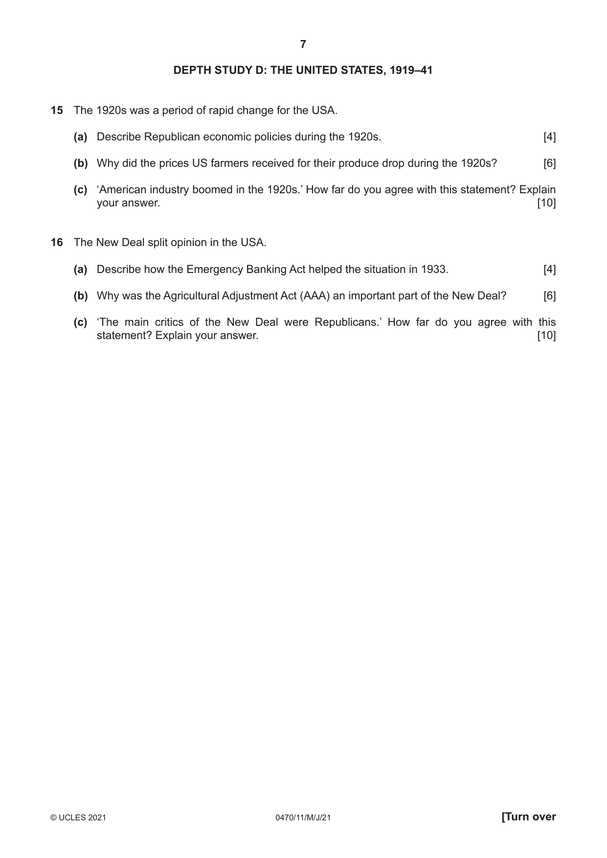 Cambridge IGCSE History 0470 2021 May/June Paper 1 · Variant 1 question paper, page 7 of 12